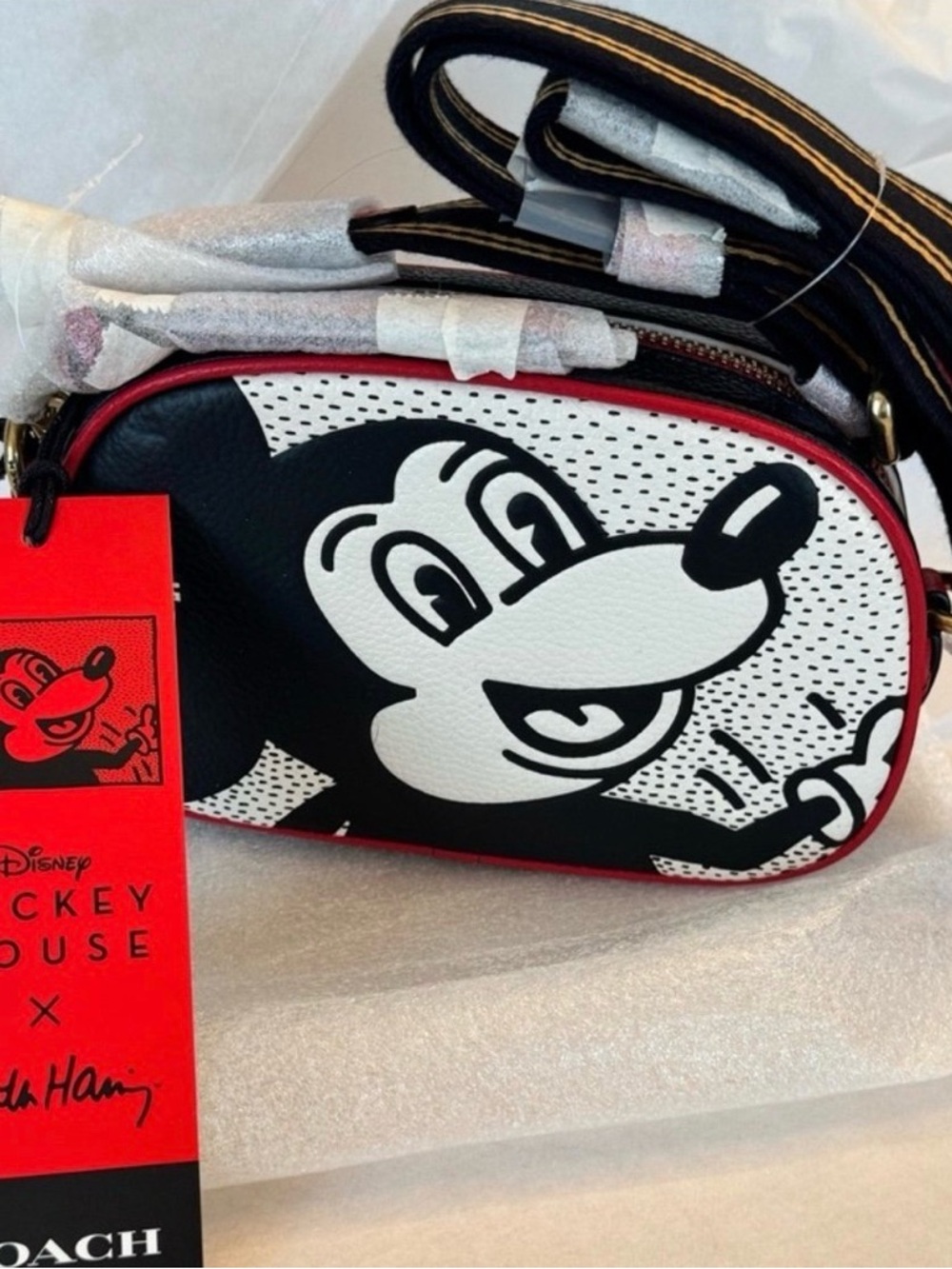 New Coach Disney Black, White & Red Mickey Mouse Small Crossbody Camera Size Bag
